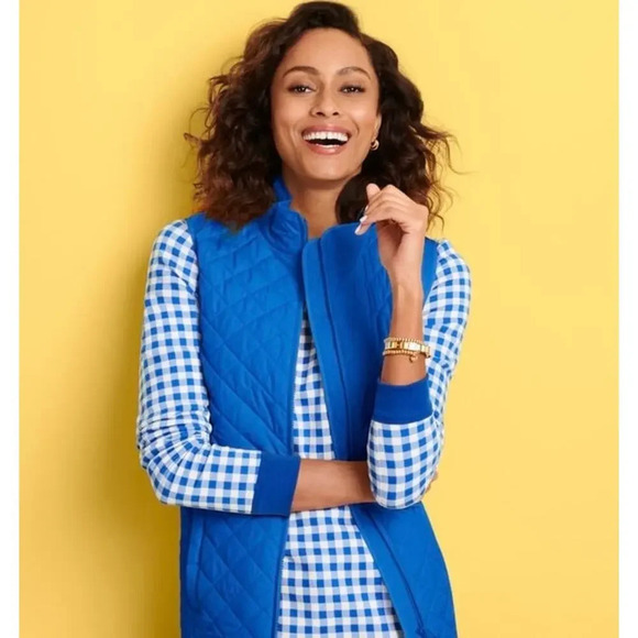 Talbots Blue Quilted Puffer Vest Women’s 1X Sleeveless Full Zip Transitional - Picture 2 of 10